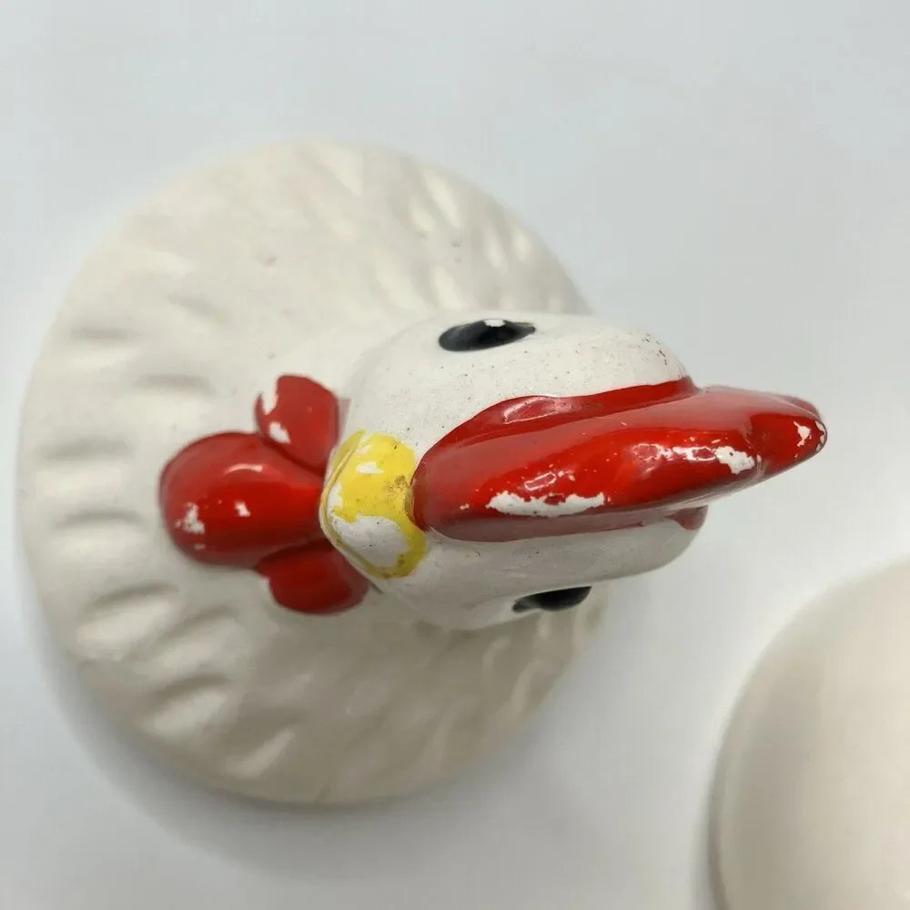 Vtg Rooster & Chicken Hen Coffee & Sugar Bowls Spanish Folk Art White Farmhouse